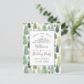 Enregistrer la date Fête Pins verts Carte postale (Debout devant)