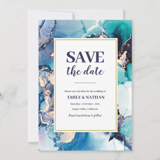 Enregistrer la date Invitation encre violette bleu (Devant)