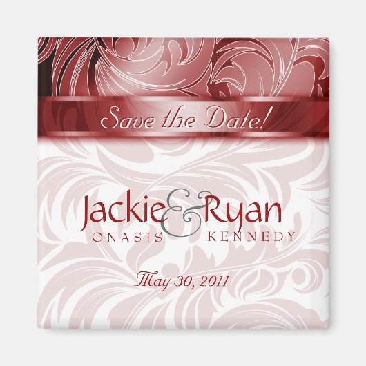Enregistrer la date Magnet Floral Leaf Argent Roug (Devant)