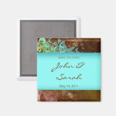 Enregistrer la date Magnet grunge floral bleu brun (Recto/Verso)