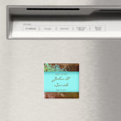 Enregistrer la date Magnet grunge floral bleu brun (In Situ (Lave-vaisselle))