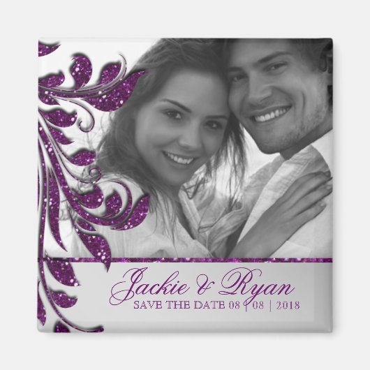 Enregistrer la date Magnet Photo Purple Sparkle (Devant)