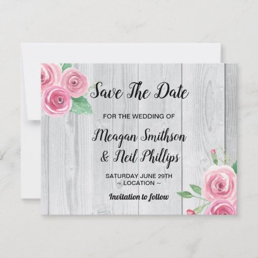 Enregistrer la date Mariage Carte Flower Rose Rose (Devant)