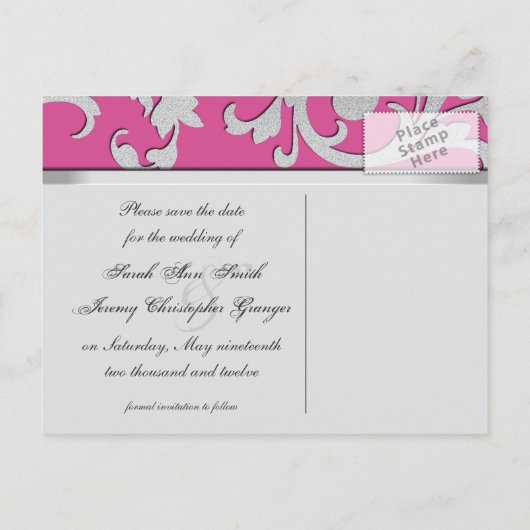 Enregistrer la date Mariage carte postale Fuchsia  (Dos)