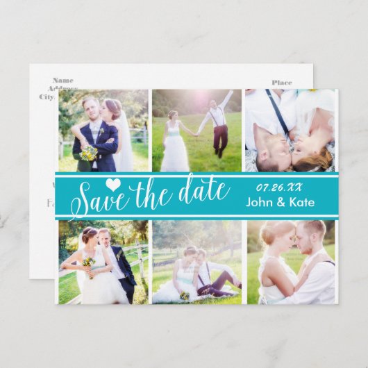 ENREGISTRER LA DATE Mariage sarcelle 6 Carte posta (Devant / Derrière)