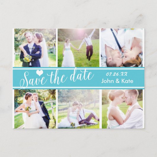 ENREGISTRER LA DATE Mariage Turquoise 6 Carte Post (Devant)