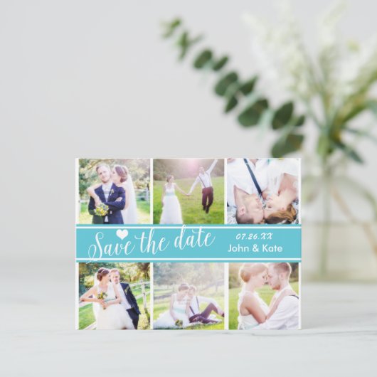 ENREGISTRER LA DATE Mariage Turquoise 6 Carte Post (Debout devant)
