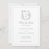 Enregistrer la date Monogram Crest Sage Carte vert (Devant)