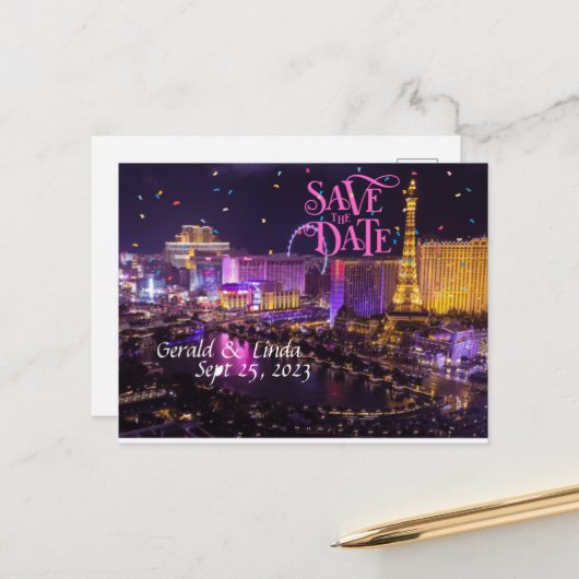 Enregistrer la date personnalisée Las Vegas carte (Devant/Arrière en situation)