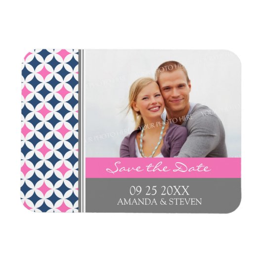 Enregistrer la date Photo Mariage Magnet gris bleu (Horizontal)