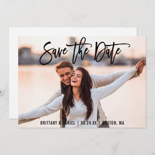 Enregistrer La Date Photo Moderne Brosse Carte Scr (Devant / Derrière)