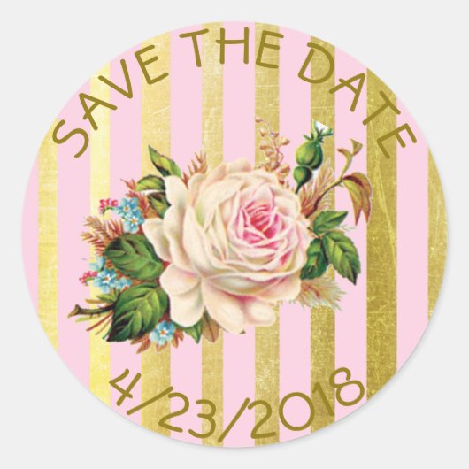 Enregistrer la date Pink Gold Striped Stickers (Devant)