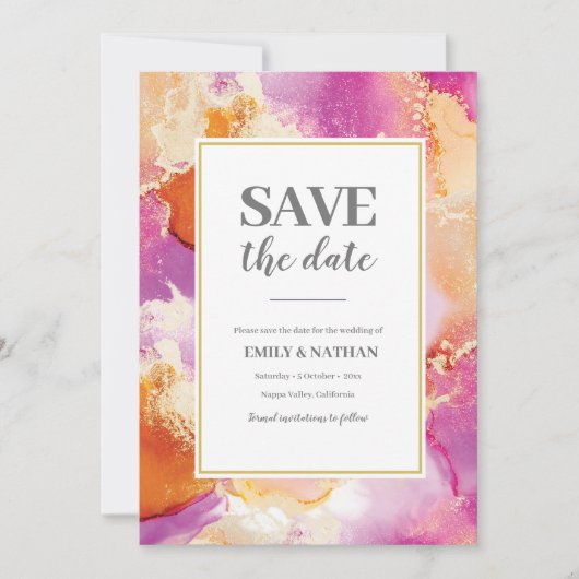 Enregistrer la date Purple Orange Inky Invitation (Devant)