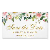 Enregistrer La Date Rose Blanc Floral Mini Magnet (devant)