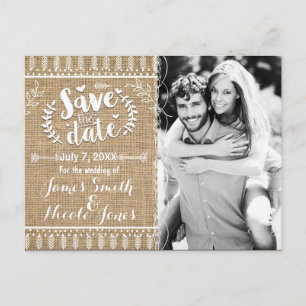 Enregistrer la date Rustic Burlap Photo Invitation