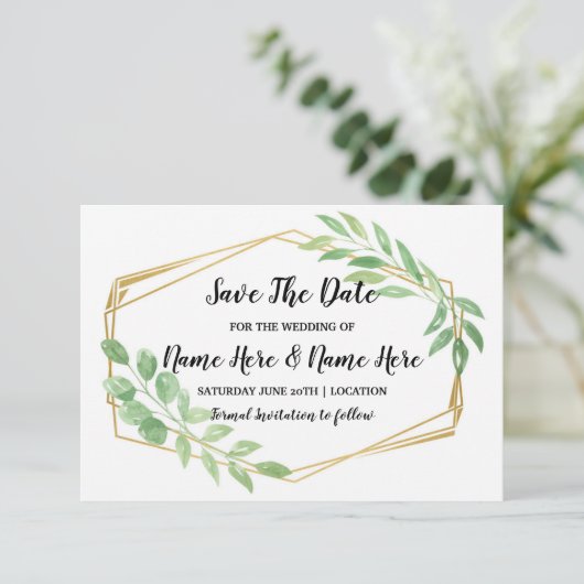 Enregistrer La Date Rustic Gold Frame Invitation L (Debout devant)