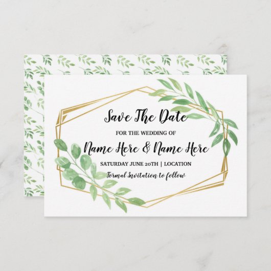 Enregistrer La Date Rustic Gold Frame Invitation L (Devant / Derrière)