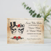 Enregistrer La Date Rustic Skulls Carte Rose (Debout devant)
