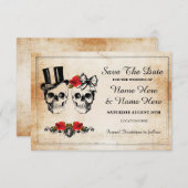 Enregistrer La Date Rustic Skulls Carte Rose (Devant / Derrière)