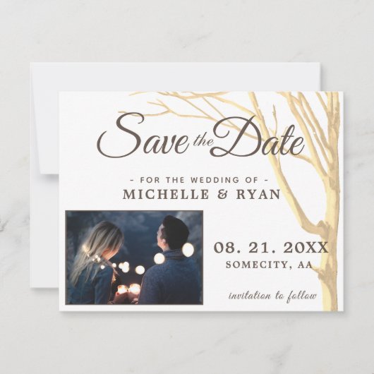 Enregistrer La Date Simple Rustic Tree Carte photo (Devant)