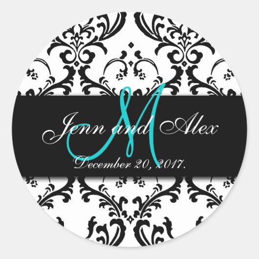 Enregistrer la date Stickers Damask Monogramme Nom (Devant)