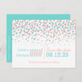Enregistrer la date turquoise carte mariage confet (Devant / Derrière)