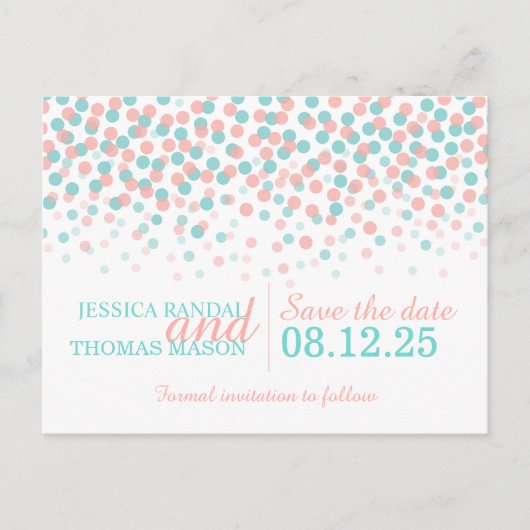Enregistrer la date turquoise carte mariage confet (Devant)