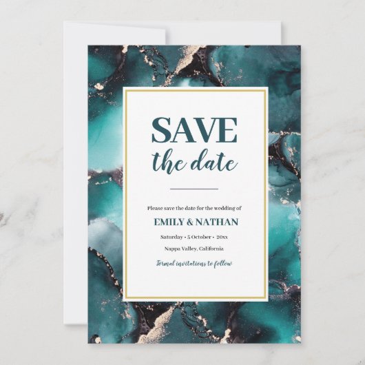 Enregistrer la date turquoise vert inky Invitation (Devant)