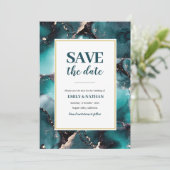 Enregistrer la date turquoise vert inky Invitation (Debout devant)