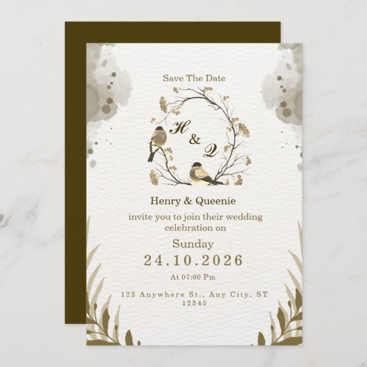 Enregistrer le Faire-part de mariage d'aquarelle d (Devant / Derrière)