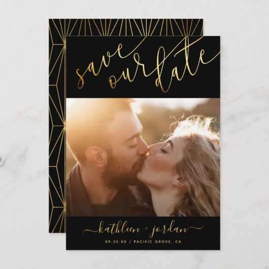 Enregistrer le Faire-part de script d'or de date (Devant / Derrière)