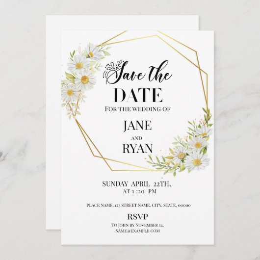 Enregistrer Le Modèle Date Invitation (Devant / Derrière)