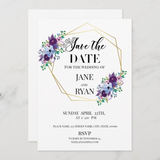 Enregistrer Le Modèle Date Invitation (Devant / Derrière)