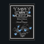 Enregistrer Les Cartes De Date Chalkboard Blue But<br><div class="desc">Mariage Enregistrer les cartes Date qui sont un design vintage populaire de tableau noir avec des papillons bleus</div>