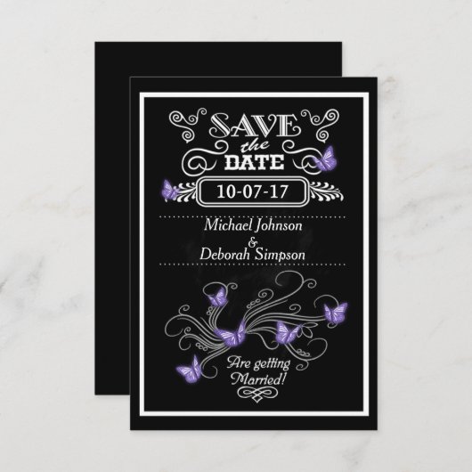 Enregistrer Les Cartes De Date Chalkboard Purple B (Devant / Derrière)