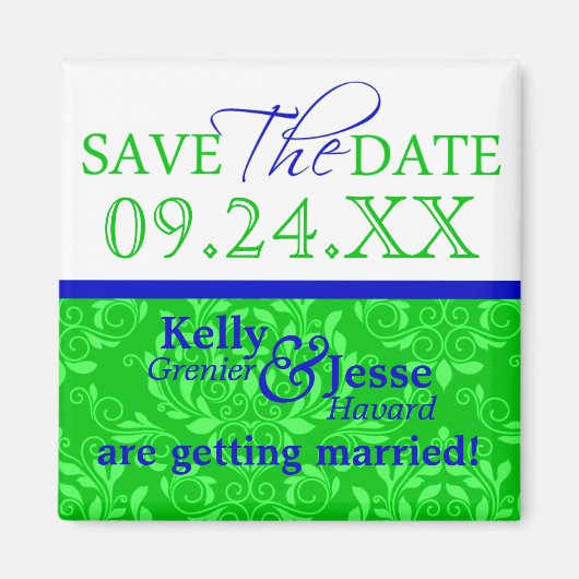 Enregistrer les dates Vert Damas Design Aimant Ble (Devant)