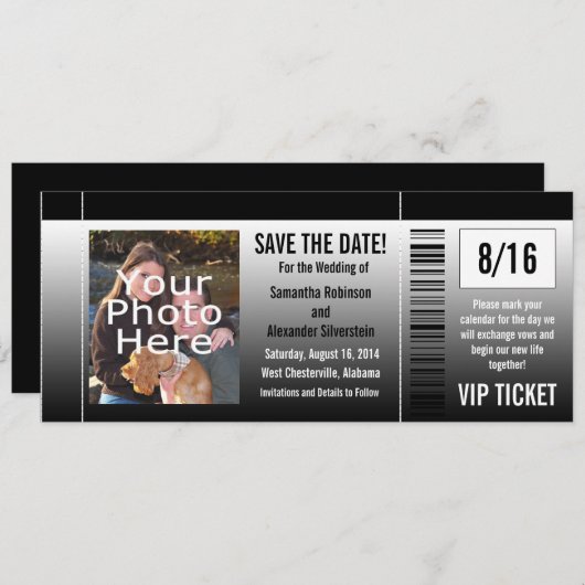 Enregistrer les invitations de tickets de date ave (Devant / Derrière)