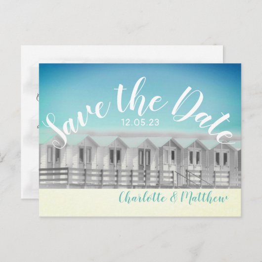 Enregistrez la date cabine de plage anglaise carte (Devant / Derrière)