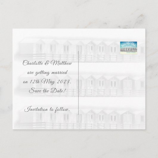 Enregistrez la date cabine de plage anglaise carte (Dos)