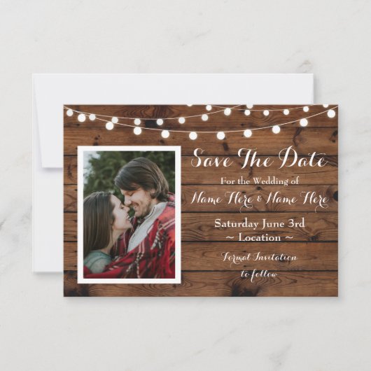 Enregistrez la Date Rustique Bois Invitation Photo (Devant)