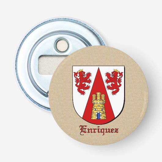 Enriquez Heraldic Arms op perkament stijl terug Button Flesopener (Voorkant)