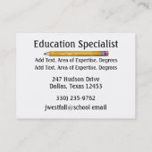 Enseignant / Carte de visite de l'éducation par SR (Dos)