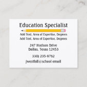 Enseignant / Carte de visite de l'éducation par SR (Dos)