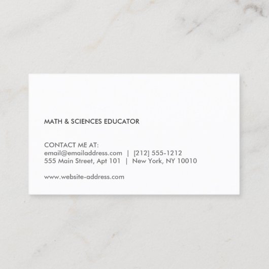 Enseignant, Carte de visite de l'enseignant (Dos)