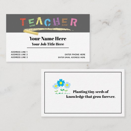 Enseignant "Chalkboard" Carte de visite (Devant / Derrière)