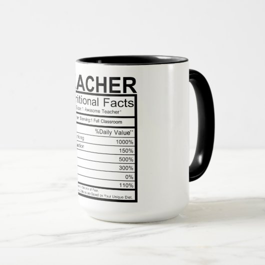 Enseignant Faits nutritionnels Mug (Devant droit)
