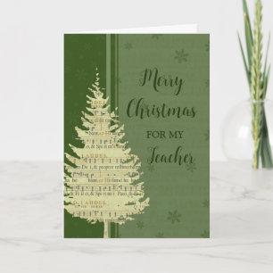 Enseignant Joyeux Noël Carte verte Arbre de Noël