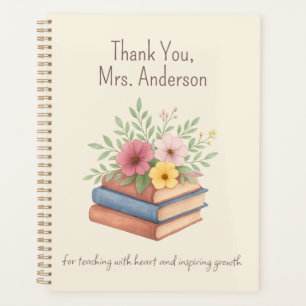 Enseignant Merci - Aquarelle Livres & Fleurs -