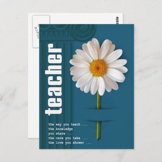 Enseignant Merci. Carte postale Daisy Design (Devant / Derrière)