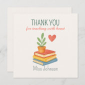 Enseignant Merci - Coeur - Carte Plat (Devant / Derrière)